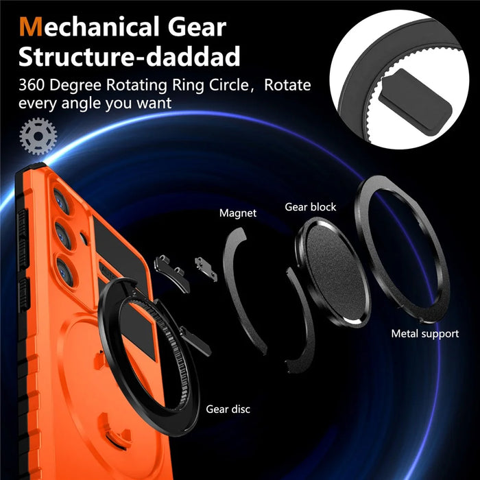 For Samsung Galaxy S24 Case Magnetic Case Rotary Kickstand Anti-Drop TPU+PC Phone Cover - Orange - 5