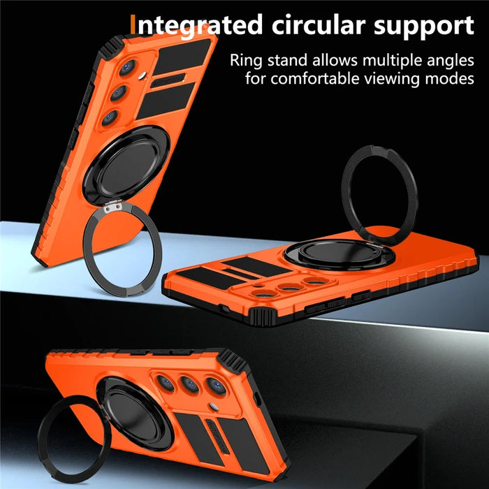 For Samsung Galaxy S24 Case Magnetic Case Rotary Kickstand Anti-Drop TPU+PC Phone Cover - Orange - 6