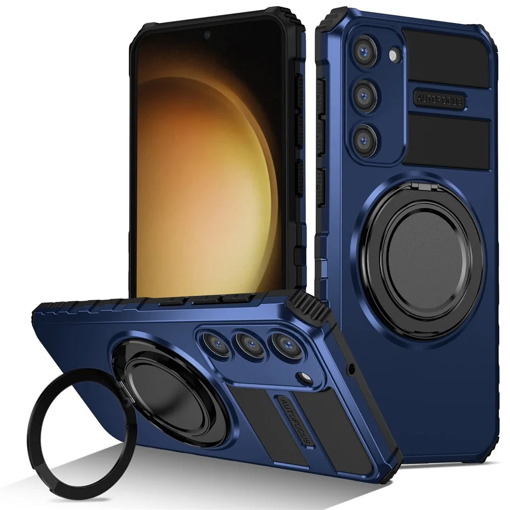 For Samsung Galaxy S23+ Case Magnetic Case Rotary Kickstand Anti-Drop TPU+PC Phone Cover - Sapphire - 1