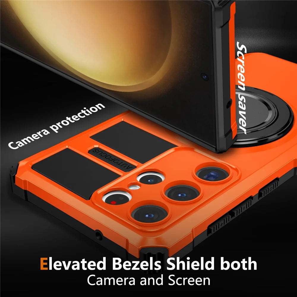 For Samsung Galaxy S23 Ultra Magnetic Case Rotary Kickstand Anti-Drop TPU+PC Phone Cover - Orange - 2