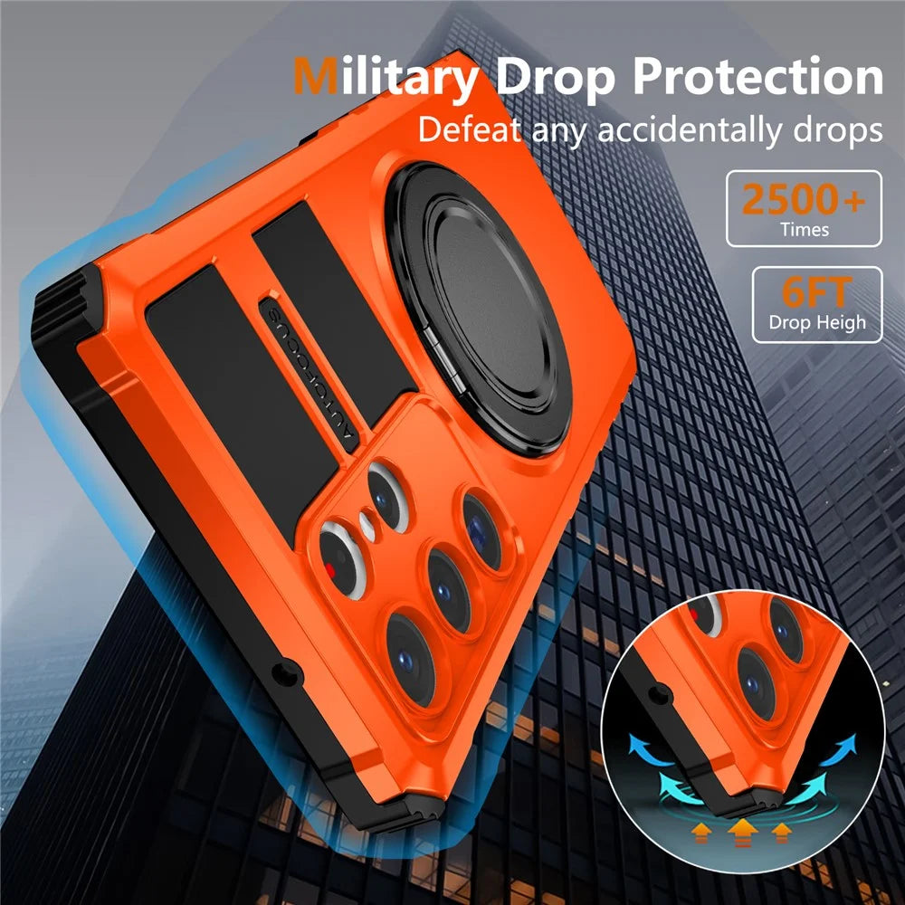 For Samsung Galaxy S23 Ultra Magnetic Case Rotary Kickstand Anti-Drop TPU+PC Phone Cover - Orange - 3
