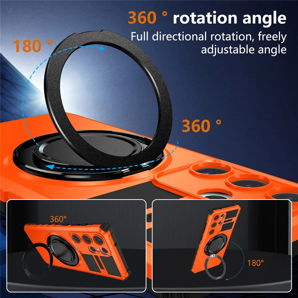 For Samsung Galaxy S23 Ultra Magnetic Case Rotary Kickstand Anti-Drop TPU+PC Phone Cover - Orange - 4