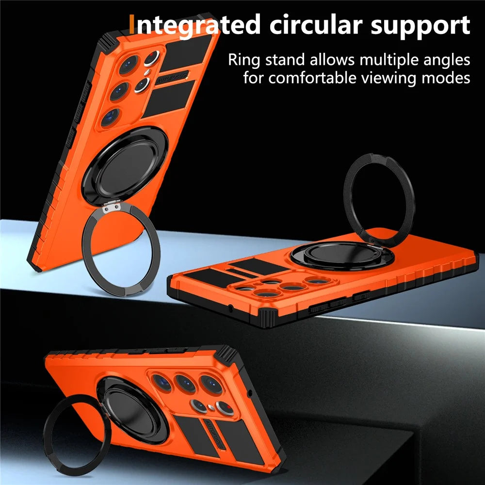 For Samsung Galaxy S23 Ultra Magnetic Case Rotary Kickstand Anti-Drop TPU+PC Phone Cover - Orange - 6