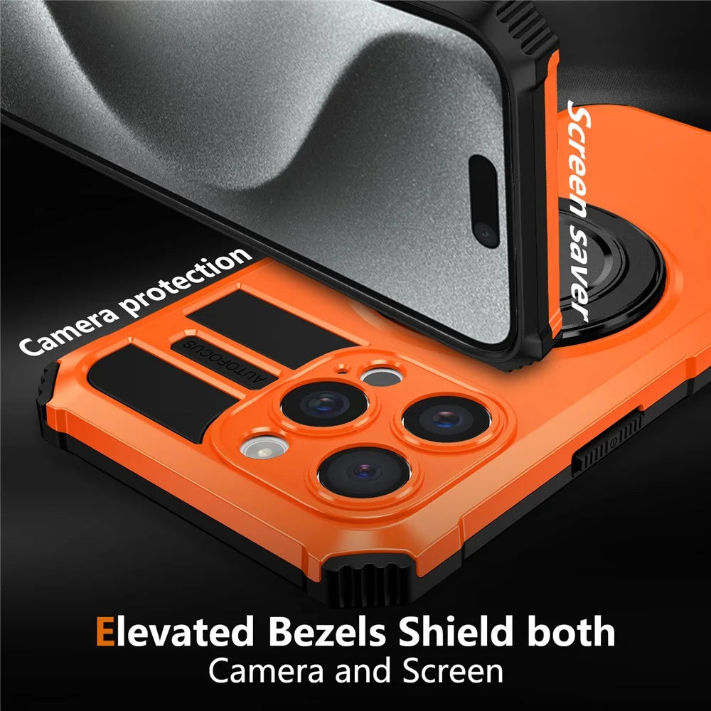 For iPhone 15 Pro Case Compatible with MagSafe Rotary Kickstand Anti-Drop TPU+PC Phone Cover - Orange - 2