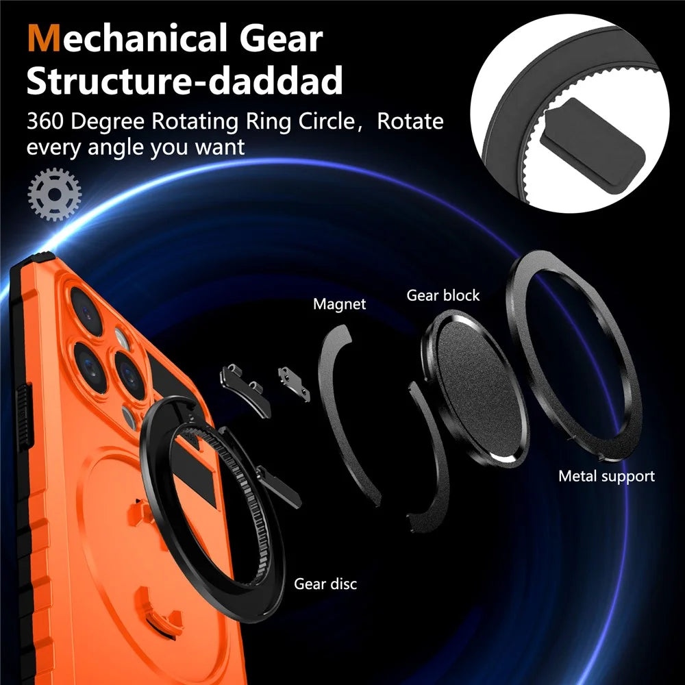For iPhone 14 Pro Case Compatible with MagSafe Rotary Kickstand Anti-Drop TPU+PC Phone Cover - Orange - 5