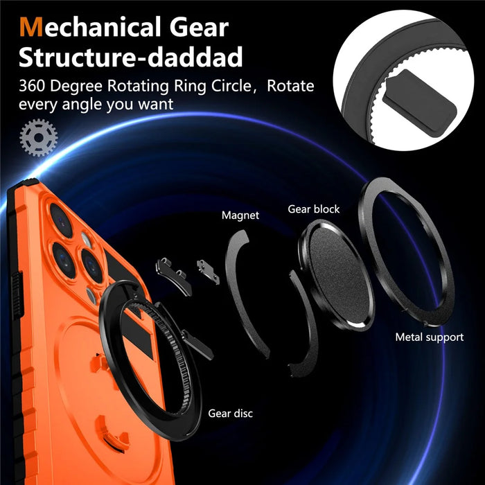 For iPhone 13 Pro Max Case Compatible with MagSafe Rotary Kickstand Anti-Drop TPU+PC Phone Cover - Orange - 5