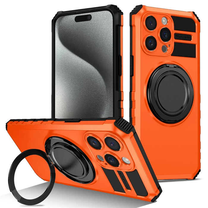 For iPhone 14 Pro Max Case Compatible with MagSafe Rotary Kickstand Anti-Drop TPU+PC Phone Cover - Orange - 1