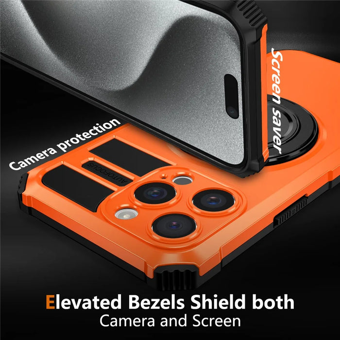 For iPhone 14 Pro Max Case Compatible with MagSafe Rotary Kickstand Anti-Drop TPU+PC Phone Cover - Orange - 2