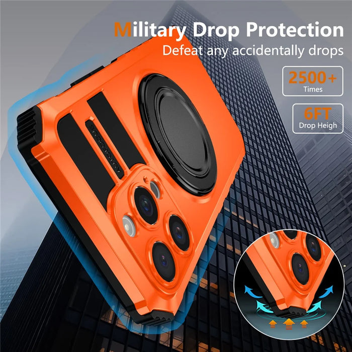 For iPhone 14 Pro Max Case Compatible with MagSafe Rotary Kickstand Anti-Drop TPU+PC Phone Cover - Orange - 3