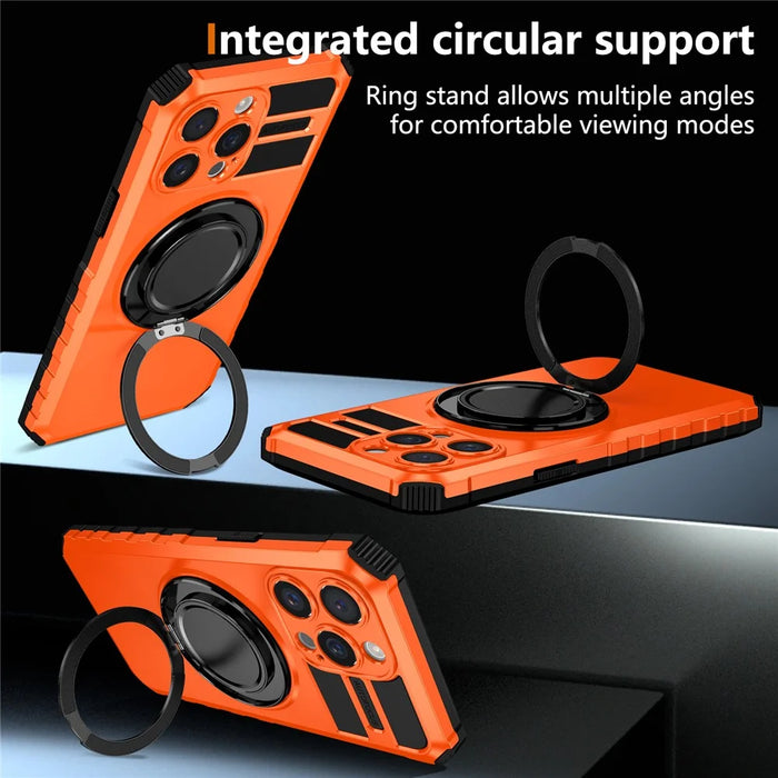 For iPhone 14 Pro Max Case Compatible with MagSafe Rotary Kickstand Anti-Drop TPU+PC Phone Cover - Orange - 6