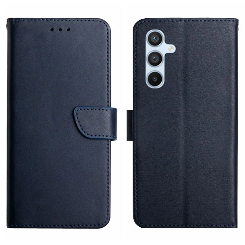 HT02 For Samsung Galaxy A16 5G / A16 4G Case Genuine Cow Leather Phone Cover Nappa Texture - Blue - 1