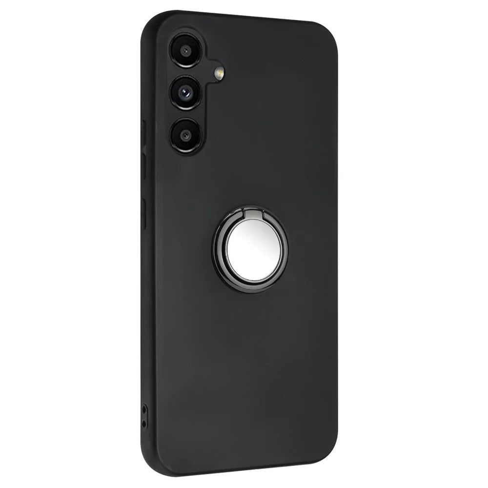 For Samsung Galaxy A16 5G / A16 4G Matte Case Ring Kickstand Soft TPU Phone Cover - Black - 1