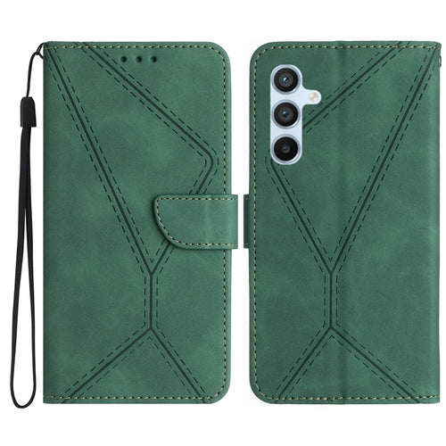 HT05 For Samsung Galaxy A16 5G / A16 4G Phone Case Skin-Touch Lines PU Leather Flip Cover - Green - 1