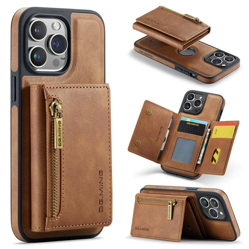 DG.MING M5 Series For iPhone 16 Pro Case Detachable Magnetic Leather Phone Cover with Card Slots - Brown - 1