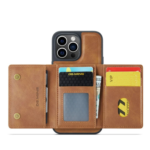 DG.MING M5 Series For iPhone 16 Pro Case Detachable Magnetic Leather Phone Cover with Card Slots - Brown - 2