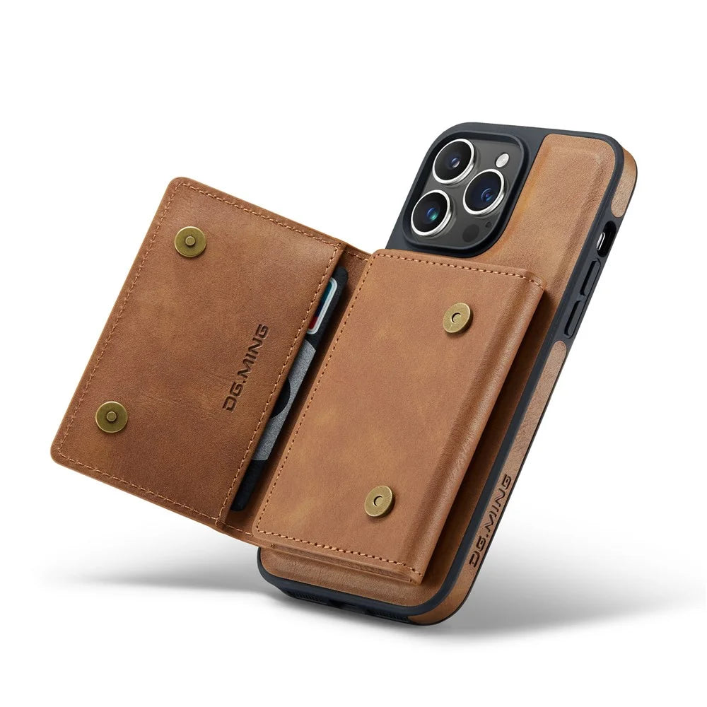 DG.MING M5 Series For iPhone 16 Pro Case Detachable Magnetic Leather Phone Cover with Card Slots - Brown - 3