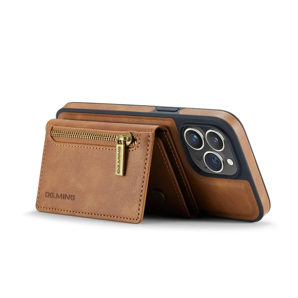 DG.MING M5 Series For iPhone 16 Pro Case Detachable Magnetic Leather Phone Cover with Card Slots - Brown - 4