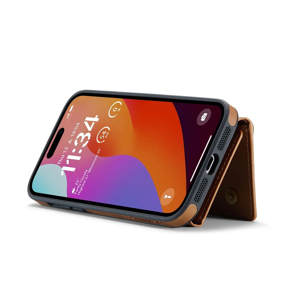 DG.MING M5 Series For iPhone 16 Pro Case Detachable Magnetic Leather Phone Cover with Card Slots - Brown - 5