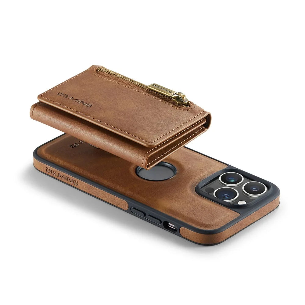 DG.MING M5 Series For iPhone 16 Pro Case Detachable Magnetic Leather Phone Cover with Card Slots - Brown - 6