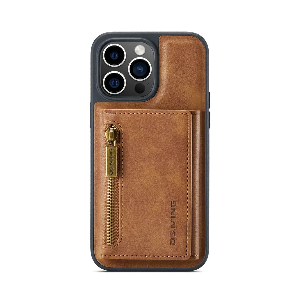 DG.MING M5 Series For iPhone 16 Pro Case Detachable Magnetic Leather Phone Cover with Card Slots - Brown - 7
