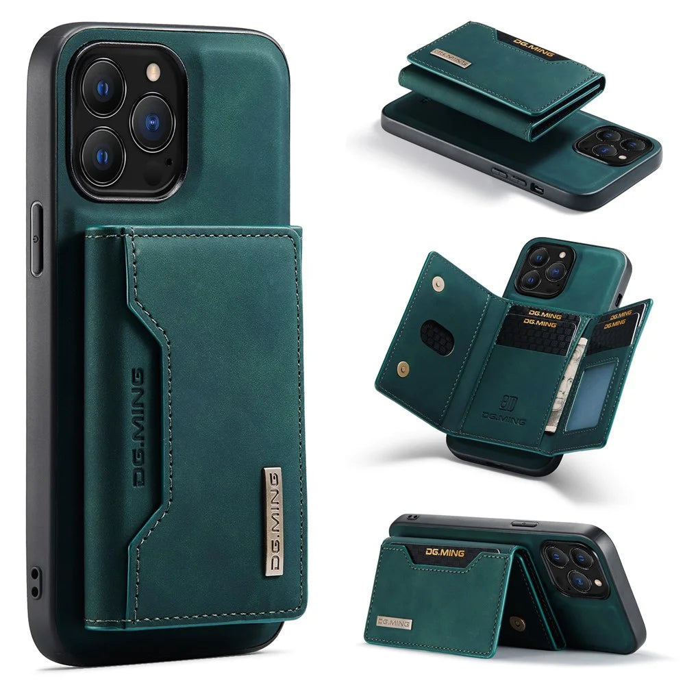 DG.MING M2 Series for iPhone 16 Pro Max Case PU+PC+TPU Phone Cover Detachable Wallet - Green - 1