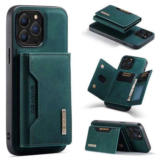 DG.MING M2 Series for iPhone 16 Pro Max Case PU+PC+TPU Phone Cover Detachable Wallet - Green - 1