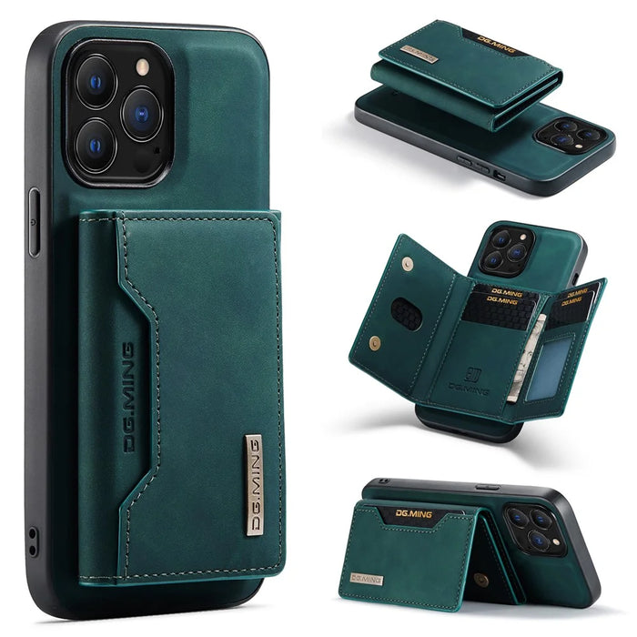 DG.MING M2 Series for iPhone 16 Pro Max Case PU+PC+TPU Phone Cover Detachable Wallet - Green - 1
