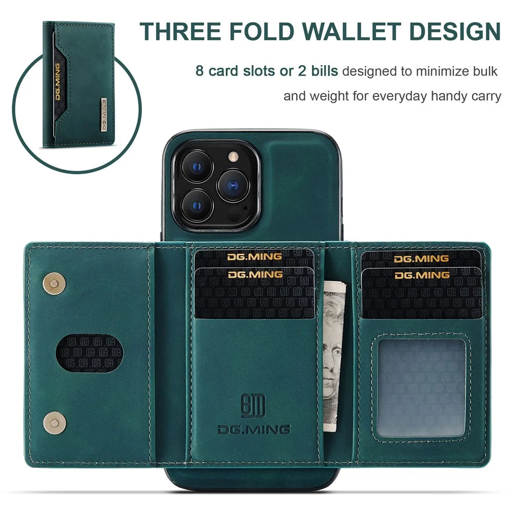 DG.MING M2 Series for iPhone 16 Pro Max Case PU+PC+TPU Phone Cover Detachable Wallet - Green - 3