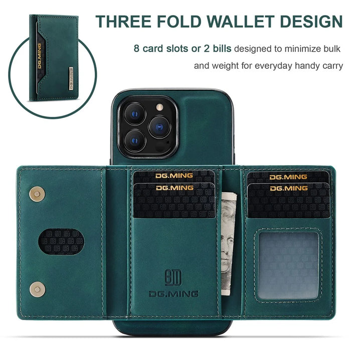 DG.MING M2 Series for iPhone 16 Pro Max Case PU+PC+TPU Phone Cover Detachable Wallet - Green - 3