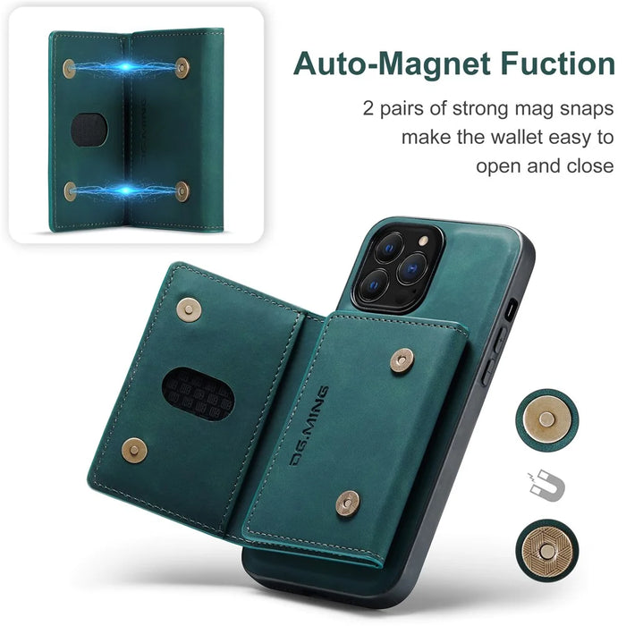 DG.MING M2 Series for iPhone 16 Pro Max Case PU+PC+TPU Phone Cover Detachable Wallet - Green - 4