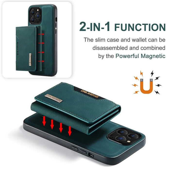 DG.MING M2 Series for iPhone 16 Pro Max Case PU+PC+TPU Phone Cover Detachable Wallet - Green - 5