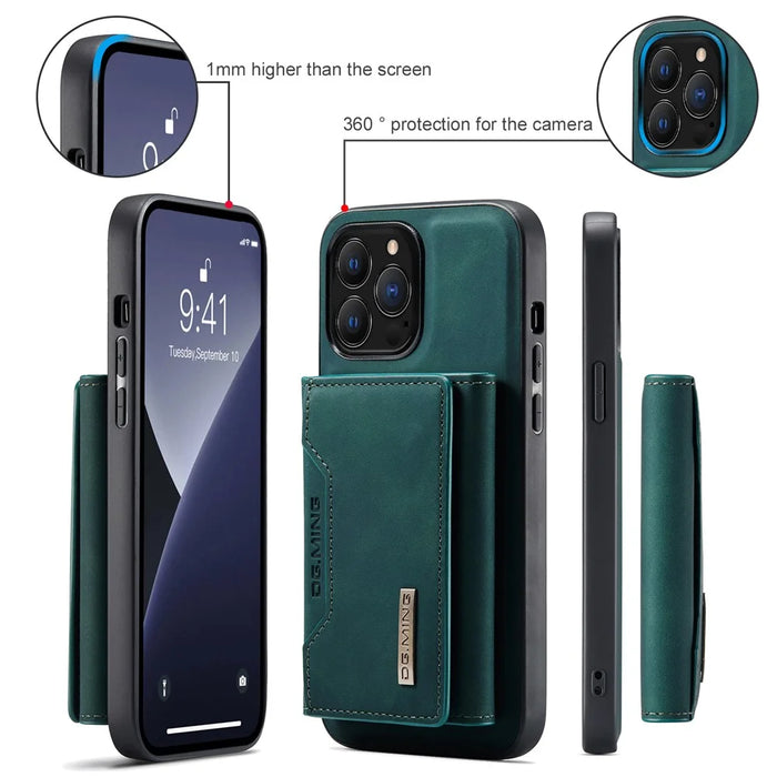 DG.MING M2 Series for iPhone 16 Pro Max Case PU+PC+TPU Phone Cover Detachable Wallet - Green - 7
