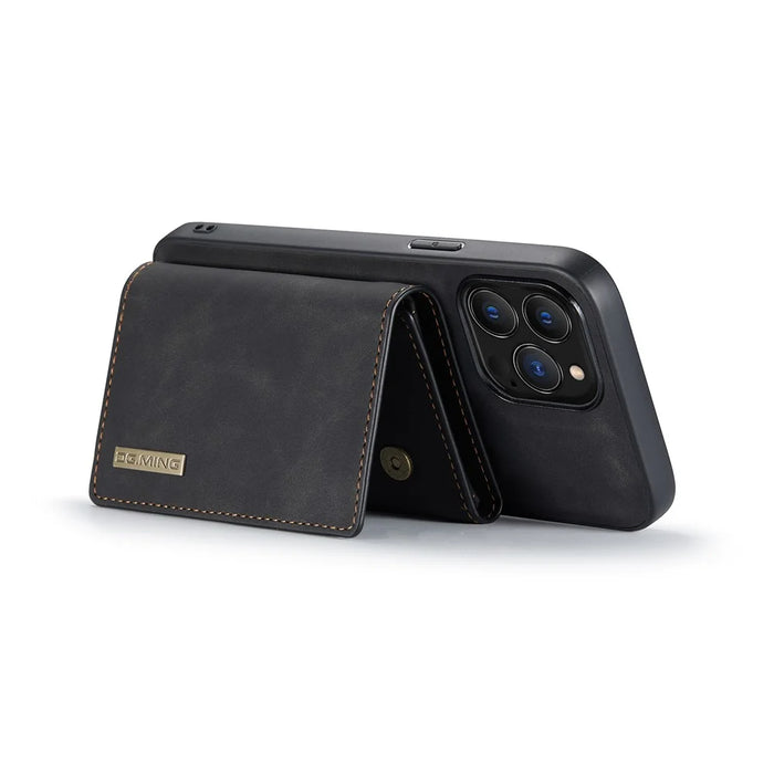 DG.MING M1 Series for iPhone 16 Pro Max Case Kickstand PU Phone Cover with Detachable Wallet - Black - 2