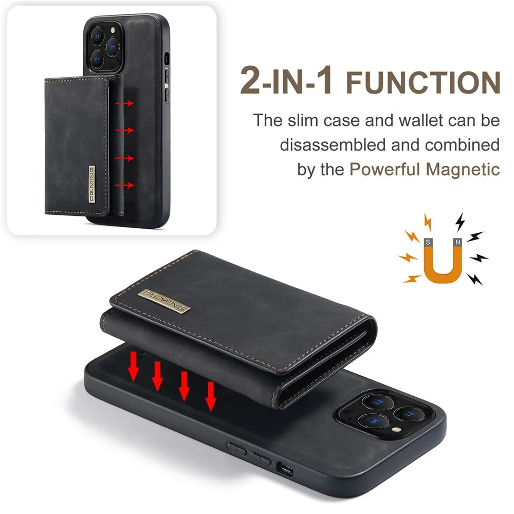 DG.MING M1 Series for iPhone 16 Pro Max Case Kickstand PU Phone Cover with Detachable Wallet - Black - 5