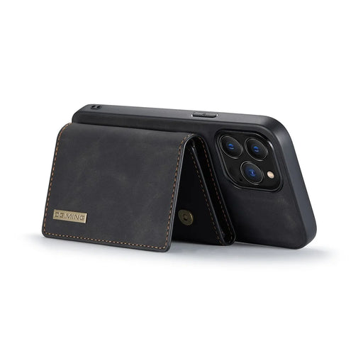 DG.MING M1 Series for iPhone 16 Pro Case Kickstand PU Phone Cover with Detachable Wallet - Black - 2