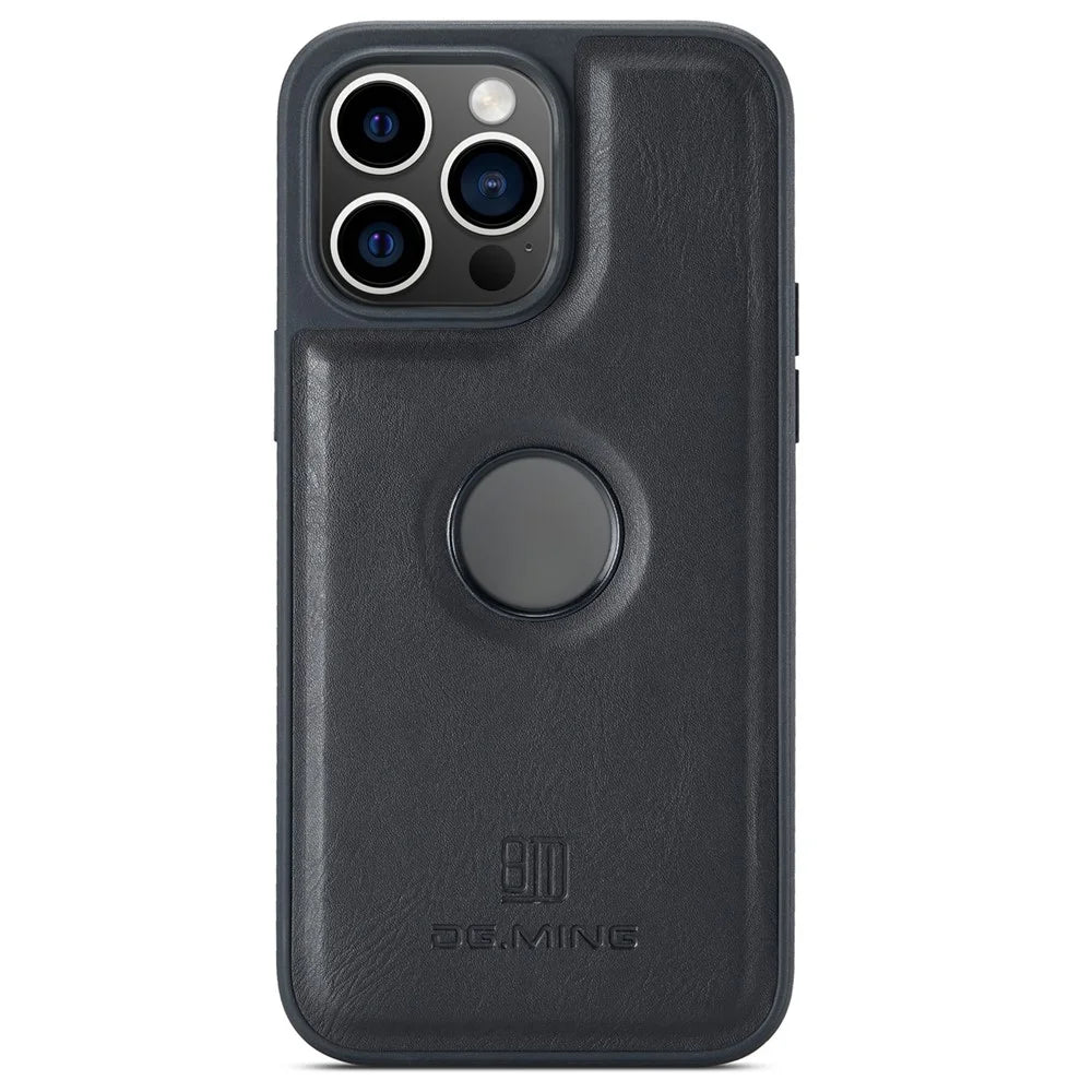 DG.MING For iPhone 16 Pro Case Anti-Drop Leather Coated PC+TPU Phone Back Cover - Black - 1