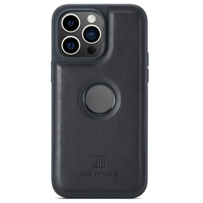 DG.MING For iPhone 16 Pro Case Anti-Drop Leather Coated PC+TPU Phone Back Cover - Black - 1