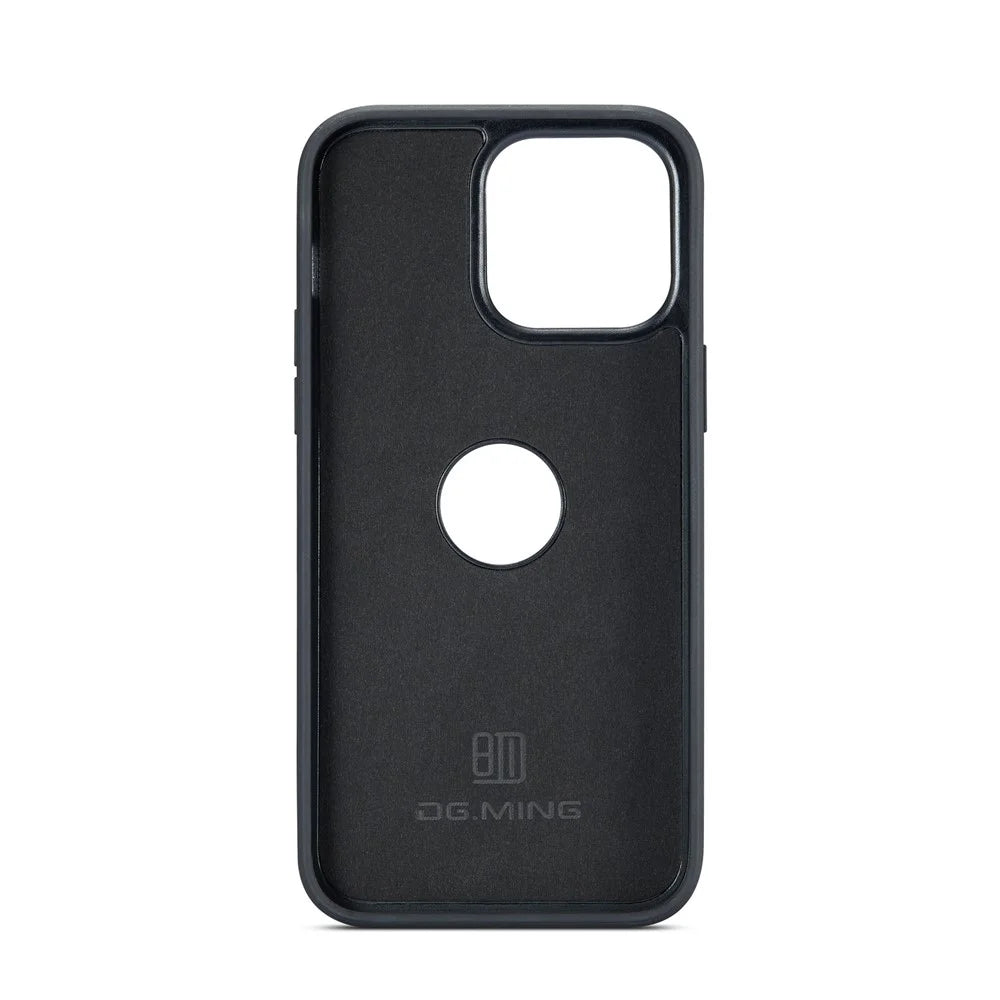 DG.MING For iPhone 16 Pro Max Case Anti-Drop Leather Coated PC+TPU Phone Back Cover - Black - 2