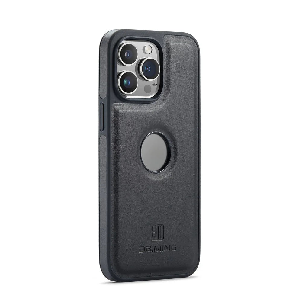 DG.MING For iPhone 16 Pro Max Case Anti-Drop Leather Coated PC+TPU Phone Back Cover - Black - 3