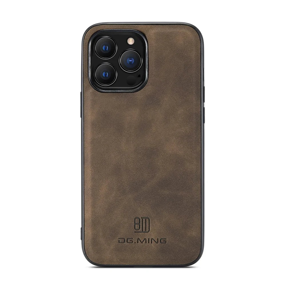 DG.MING For iPhone 16 Pro Case PU Leather Covered PC+TPU Hybrid Phone Shell - Coffee - 2