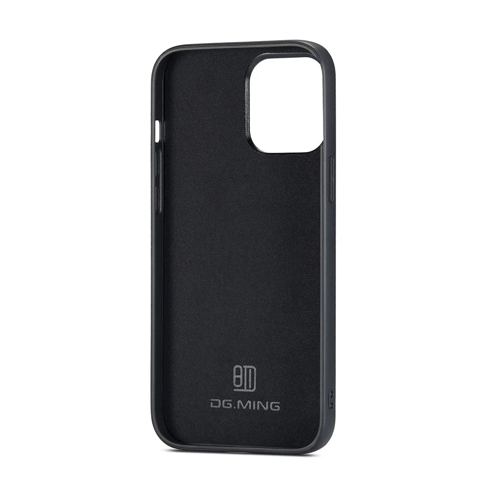 DG.MING For iPhone 16 Pro Case PU Leather Covered PC+TPU Hybrid Phone Shell - Coffee - 4