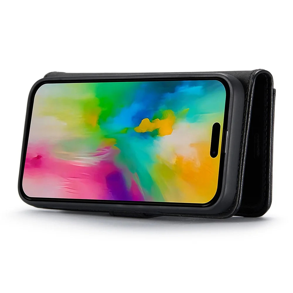DG.MING for iPhone 16 Pro Case Detachable Split Leather Phone Cover - Black - 3