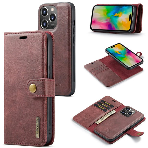 DG.MING for iPhone 16 Pro Max Case Detachable Split Leather Phone Cover - Red - 1