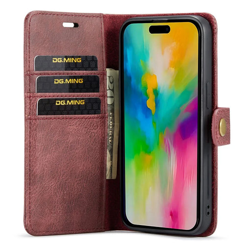 DG.MING for iPhone 16 Pro Max Case Detachable Split Leather Phone Cover - Red - 2