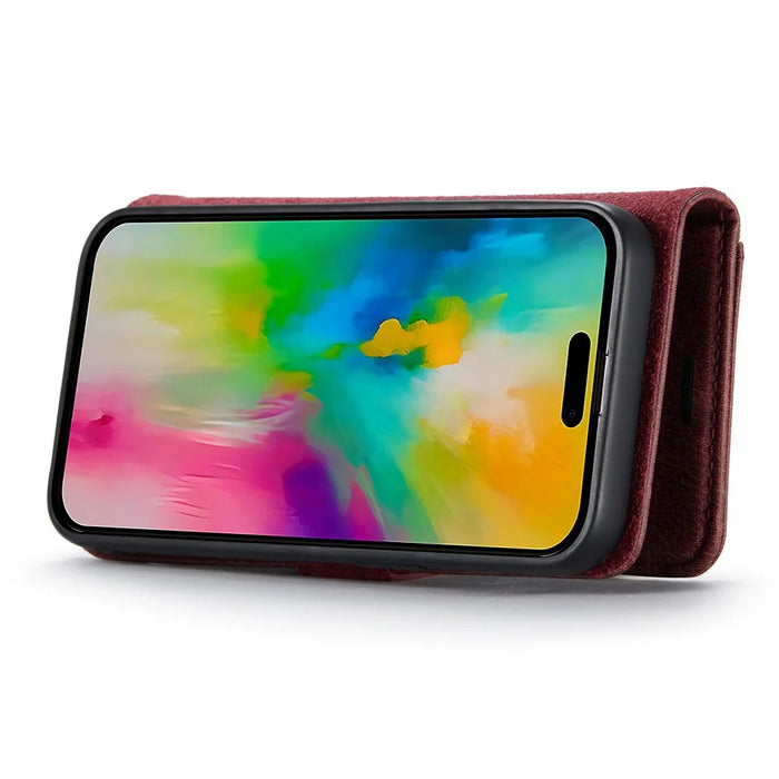 DG.MING for iPhone 16 Pro Max Case Detachable Split Leather Phone Cover - Red - 3