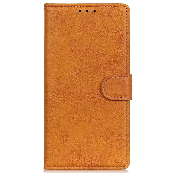 For Samsung Galaxy M35 5G Stand Wallet Case Cowhide Texture Leather Phone Cover - Brown - 6
