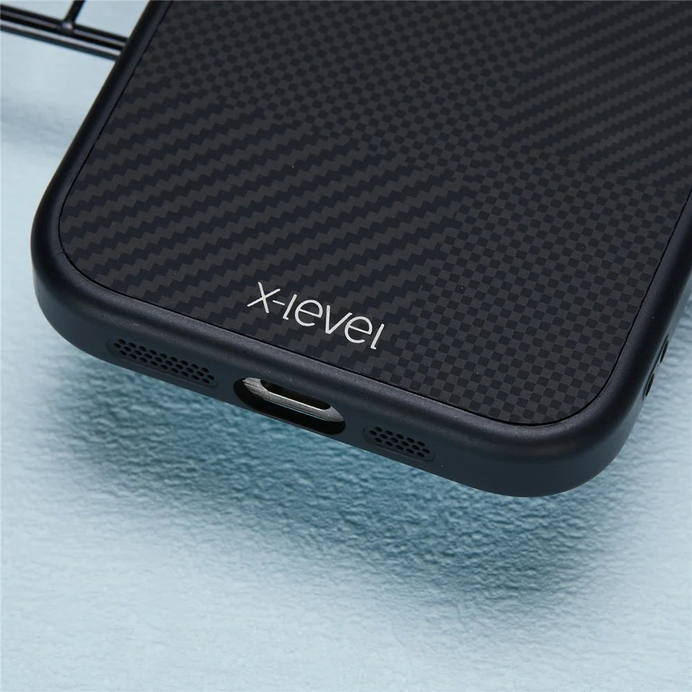 X-LEVEL For iPhone 16 Pro Max Case Hard PC Shockproof Phone Cover Carbon Nano-Fiber Texture - Black - 6