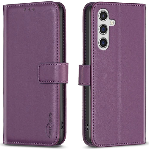 BINFEN COLOR BF17 For Samsung Galaxy A16 5G / A16 4G Leather Case 3 Card Slots Wallet Phone Cover - Dark Purple - 1