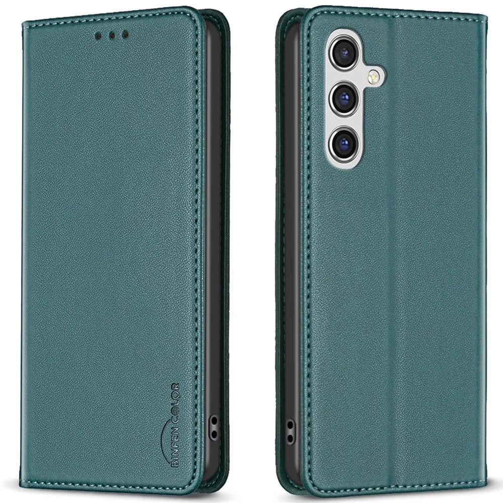 BINFEN COLOR BF18 For Samsung Galaxy A16 5G / A16 4G Case Leather Phone Cover with 3 Card Slots - Green - 1
