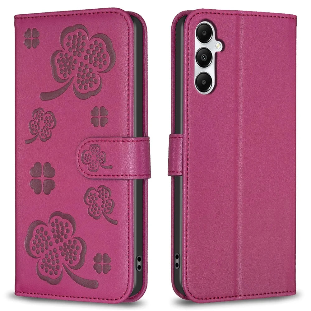 For Samsung Galaxy A16 5G / A16 4G Case Clover Pattern Wallet Stand View Leather Phone Cover - Rose - 1